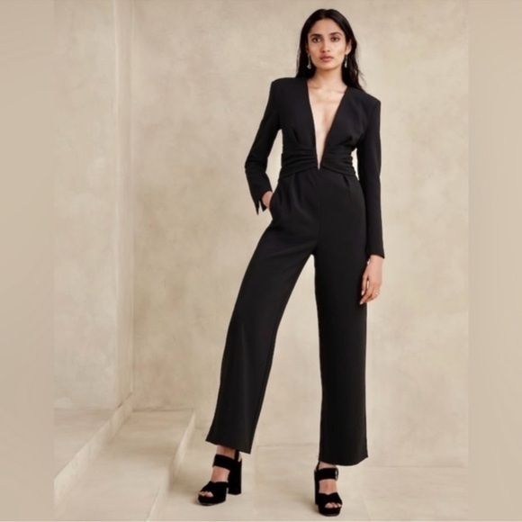 NWT Banana Republic Black Faiza Tuxedo Jumpsuit Size 4 - Picture 1 of 13
